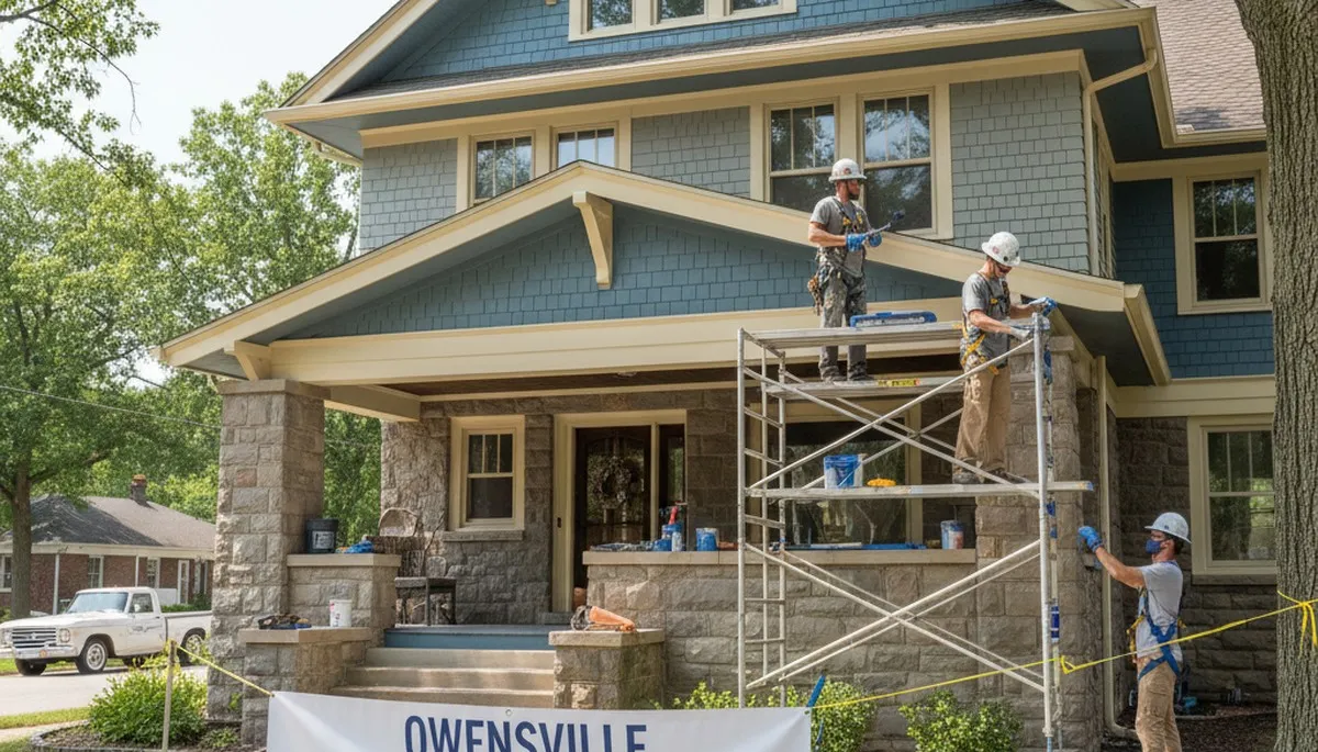 Professional painting crew serving Evansville, IN on a residential exterior project